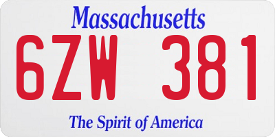 MA license plate 6ZW381