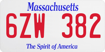MA license plate 6ZW382