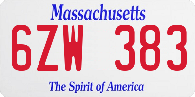 MA license plate 6ZW383
