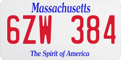 MA license plate 6ZW384