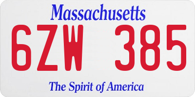 MA license plate 6ZW385