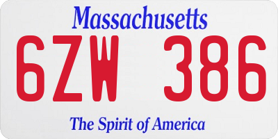 MA license plate 6ZW386