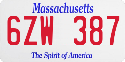 MA license plate 6ZW387