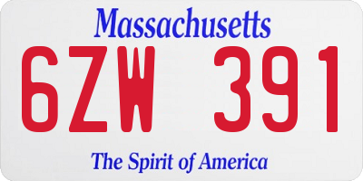 MA license plate 6ZW391