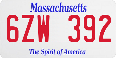 MA license plate 6ZW392