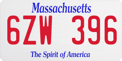 MA license plate 6ZW396