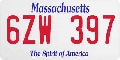 MA license plate 6ZW397