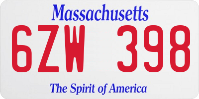 MA license plate 6ZW398
