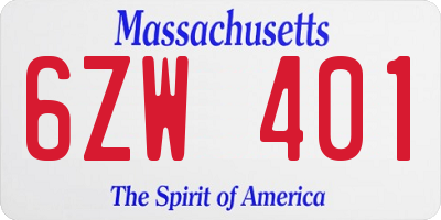 MA license plate 6ZW401
