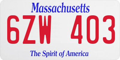 MA license plate 6ZW403