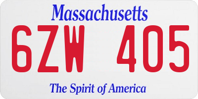 MA license plate 6ZW405