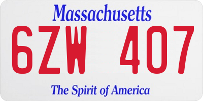 MA license plate 6ZW407