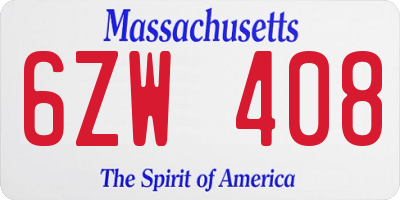 MA license plate 6ZW408
