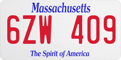 MA license plate 6ZW409