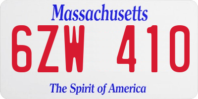 MA license plate 6ZW410