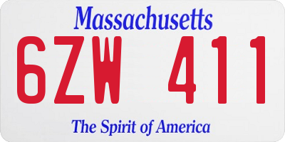 MA license plate 6ZW411