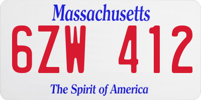 MA license plate 6ZW412