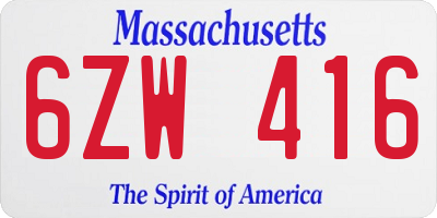 MA license plate 6ZW416