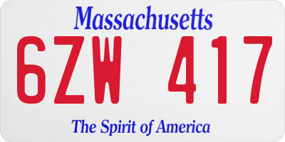 MA license plate 6ZW417