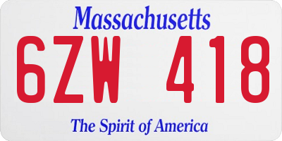 MA license plate 6ZW418