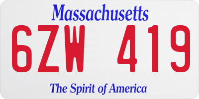MA license plate 6ZW419