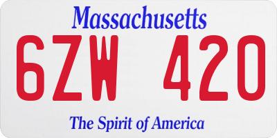 MA license plate 6ZW420