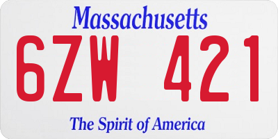 MA license plate 6ZW421