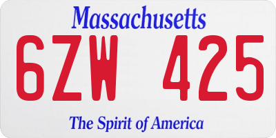 MA license plate 6ZW425