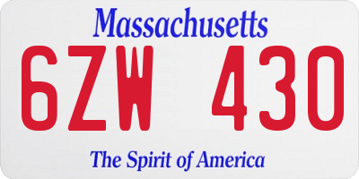 MA license plate 6ZW430