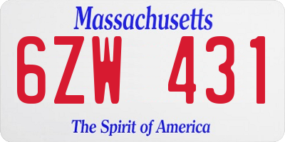MA license plate 6ZW431