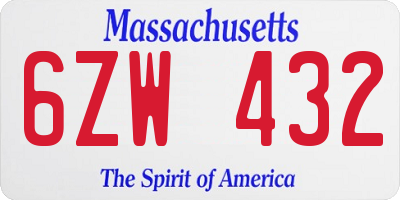 MA license plate 6ZW432