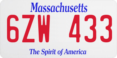 MA license plate 6ZW433