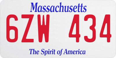 MA license plate 6ZW434