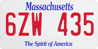 MA license plate 6ZW435