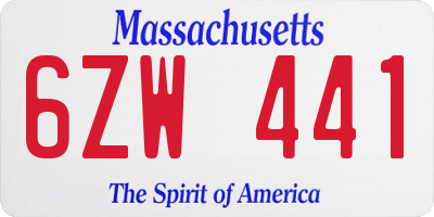 MA license plate 6ZW441