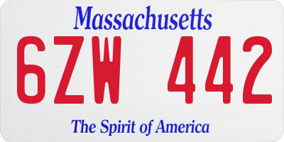 MA license plate 6ZW442