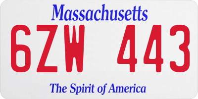 MA license plate 6ZW443