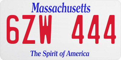 MA license plate 6ZW444