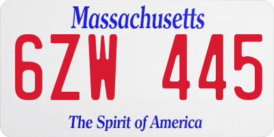MA license plate 6ZW445