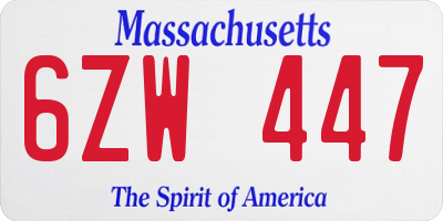 MA license plate 6ZW447