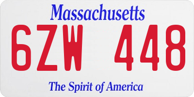 MA license plate 6ZW448