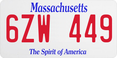 MA license plate 6ZW449