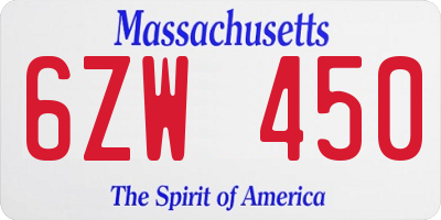 MA license plate 6ZW450