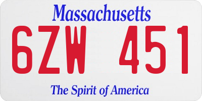 MA license plate 6ZW451