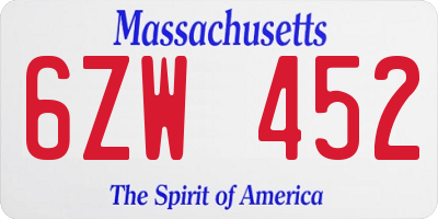 MA license plate 6ZW452