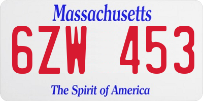 MA license plate 6ZW453