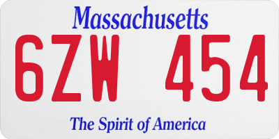 MA license plate 6ZW454