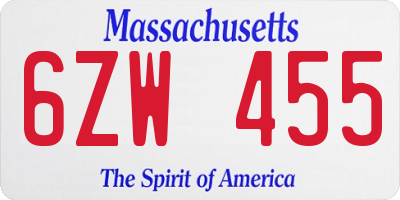 MA license plate 6ZW455