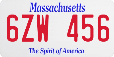 MA license plate 6ZW456