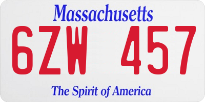 MA license plate 6ZW457